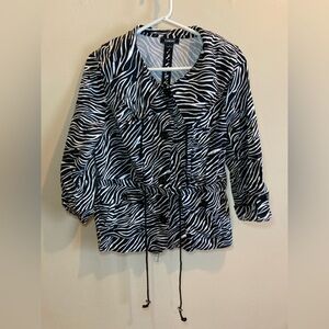 VTG Elementz Womens L Zebra Print Lightweight Jacket 3/4 Sleeve Cinched Waist